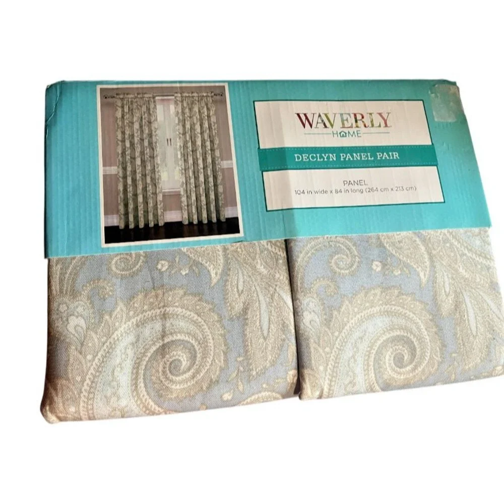 Traditions by Waverly Declyn Paisley Rod Pocket Curtains Panels Blue Gray 52x84